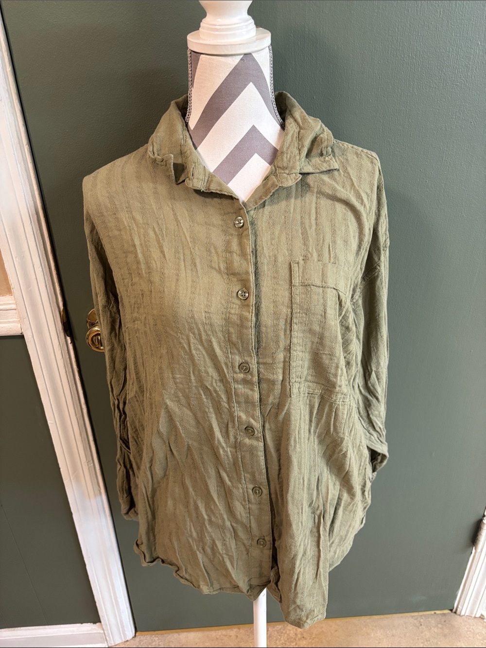 American Eagle Outfitters Olive Green Button-Down Shirt